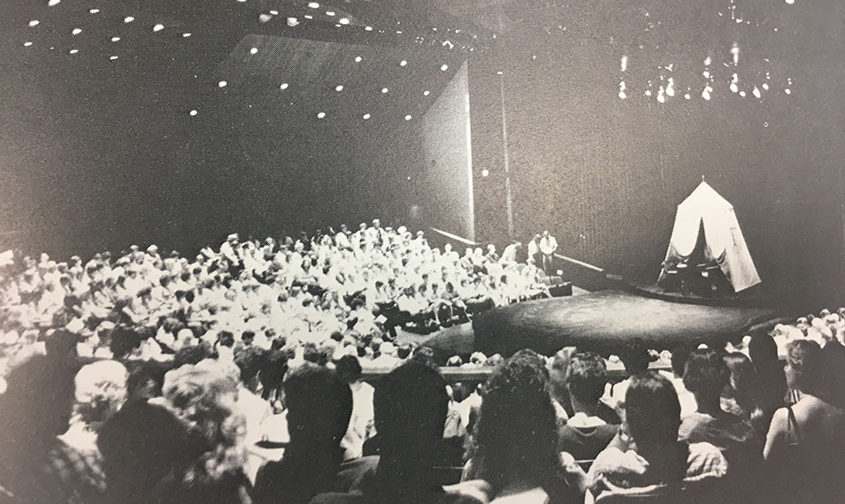 Black and White photo of a stage production