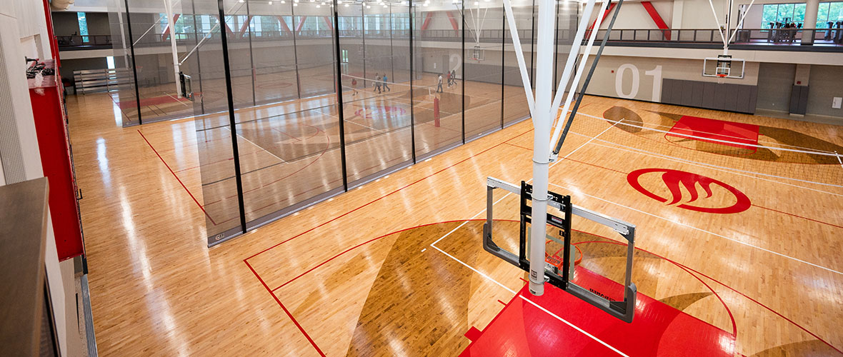 Empty basketball courts viewed from 2nd floor.