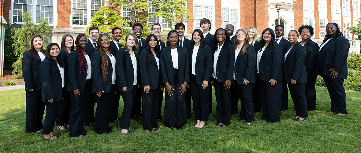 Ambassadors outside of Angle Hall